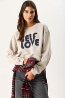 Kadın Self Love Baskı Detaylı Sweatshirt %100 Pamuk - Gri