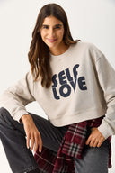 Kadın Self Love Baskı Detaylı Sweatshirt %100 Pamuk - Gri
