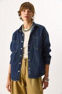 Kadın Sementa Dark Blue Jean Dış Gömlek %100 Pamuk - Dark Blue