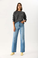 Kadın Wanda Ekstra Yüksek Bel Med Blue Wide Leg Jean Pantolon %100 Pamuk - Med Blue