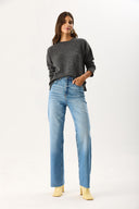 Kadın Wanda Ekstra Yüksek Bel Med Blue Wide Leg Jean Pantolon %100 Pamuk - Med Blue