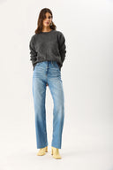 Kadın Wanda Ekstra Yüksek Bel Med Blue Wide Leg Jean Pantolon %100 Pamuk - Med Blue