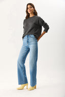 Kadın Wanda Ekstra Yüksek Bel Med Blue Wide Leg Jean Pantolon %100 Pamuk - Med Blue