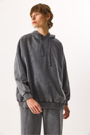 Kadın Kapüşonlu Regular Fit Yıkamalı Sweatshirt %100 Pamuk - Antrasit