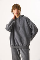 Kadın Kapüşonlu Regular Fit Yıkamalı Sweatshirt %100 Pamuk - Antrasit