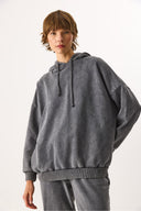 Kadın Kapüşonlu Regular Fit Yıkamalı Sweatshirt %100 Pamuk - Antrasit