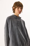 Kadın Kapüşonlu Regular Fit Yıkamalı Sweatshirt %100 Pamuk - Antrasit