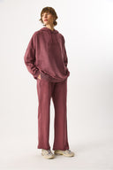 Kadın Kapüşonlu Regular Fit Yıkamalı Sweatshirt %100 Pamuk - Bordo