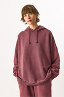 Kadın Kapüşonlu Regular Fit Yıkamalı Sweatshirt %100 Pamuk - Bordo