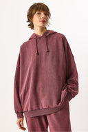 Kadın Kapüşonlu Regular Fit Yıkamalı Sweatshirt %100 Pamuk - Bordo