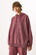 Kadın Kapüşonlu Regular Fit Yıkamalı Sweatshirt %100 Pamuk - Bordo