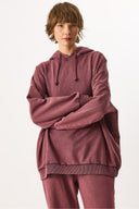 Kadın Kapüşonlu Regular Fit Yıkamalı Sweatshirt %100 Pamuk - Bordo