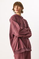 Kadın Kapüşonlu Regular Fit Yıkamalı Sweatshirt %100 Pamuk - Bordo