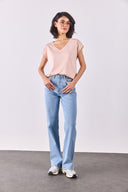 Kadın Khloe V Yaka Regular Fit Dantel Detaylı Modal Tişört (TENCEL)™ - Pudra