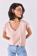 Kadın Khloe V Yaka Regular Fit Dantel Detaylı Modal Tişört (TENCEL)™ - Pudra