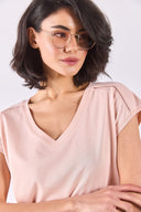 Kadın Khloe V Yaka Regular Fit Dantel Detaylı Modal Tişört (TENCEL)™ - Pudra