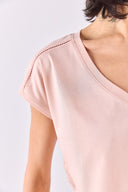 Kadın Khloe V Yaka Regular Fit Dantel Detaylı Modal Tişört (TENCEL)™ - Pudra