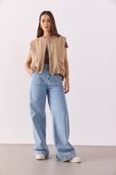 Kadın Leila Beli Lastikli Wide Leg Lyocell Sky Blue Jean Pantolon - Sky Blue