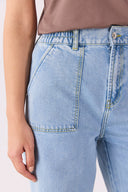 Kadın Leila Beli Lastikli Wide Leg Lyocell Sky Blue Jean Pantolon - Sky Blue