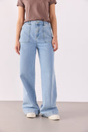 Kadın Leila Beli Lastikli Wide Leg Lyocell Sky Blue Jean Pantolon - Sky Blue