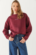 Kadın Logo Baskılı Sweatshirt - Bordo