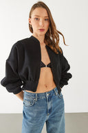 Kadın Loren Fermuarlı Geniş Kemerli Sweatshirt - Siyah