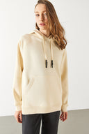 Kadın Maria Kapüşonlu Şardonlu Loose Fit Sweatshirt - Kemik