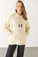Kadın Maria Kapüşonlu Şardonlu Loose Fit Sweatshirt - Kemik