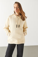 Kadın Maria Kapüşonlu Şardonlu Loose Fit Sweatshirt - Kemik