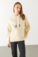 Kadın Maria Kapüşonlu Şardonlu Loose Fit Sweatshirt - Kemik