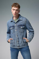Erkek Mark Oversize Geniş Kesim Med Blue Jean Ceket %100 Pamuk - Med Blue