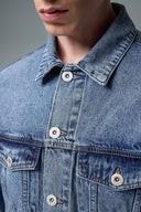 Erkek Mark Oversize Geniş Kesim Med Blue Jean Ceket %100 Pamuk - Med Blue