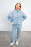 Kadın Marla Sky Blue Oversize Geniş Kesim Jean Ceket - Sky Blue