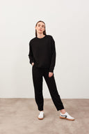 Kadın Mary Bisiklet Yaka Yumuşak Dokulu Basic Sweatshirt (CUPRO) - Siyah