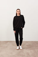 Kadın Mary Bisiklet Yaka Yumuşak Dokulu Basic Sweatshirt (CUPRO) - Siyah