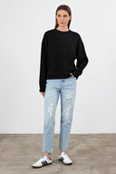 Kadın Mary Bisiklet Yaka Yumuşak Dokulu Basic Sweatshirt (CUPRO) - Siyah