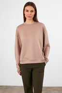 Kadın Mary Bisiklet Yaka Yumuşak Dokulu Basic Sweatshirt (CUPRO) - Vizon