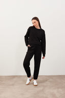 Kadın Mary Bisiklet Yaka Yumuşak Dokulu Basic Sweatshirt (CUPRO) - Siyah