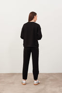 Kadın Mary Bisiklet Yaka Yumuşak Dokulu Basic Sweatshirt (CUPRO) - Siyah