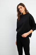 Kadın Mary Bisiklet Yaka Yumuşak Dokulu Basic Sweatshirt (CUPRO) - Siyah