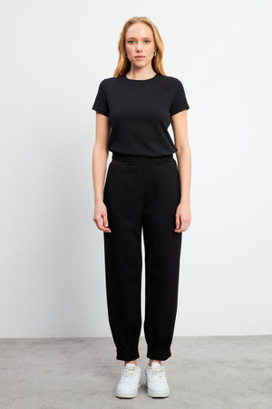 Kadın Mary Regular Fit Paçası Detaylı Yumuşak Dokulu Jogging Pantolon (CUPRO) - Siyah