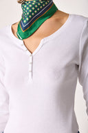 Kadın Matilda Düğme Detaylı Vücuda Oturan Uzun Kollu Tişört %100 Pamuk - Beyaz