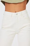 Kadın Milano Paçası Kuşaklı Mom Fit Jean Pantolon - Fildişi