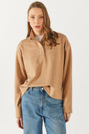 Kadın Molly Yakası Çıt Çıtlı Sweatshirt - Taba