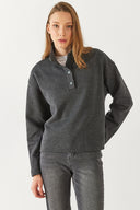 Kadın Molly Yakası Çıt Çıtlı Sweatshirt - Antrasit