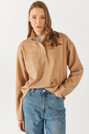 Kadın Molly Yakası Çıt Çıtlı Sweatshirt - Taba
