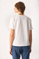 Kadın Nakışlı Sloganlı Tişört %100 Pamuk - Fildişi