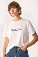 Kadın Nakışlı Sloganlı Tişört %100 Pamuk - Fildişi