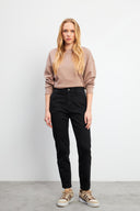 Kadın Norah Carbon Black Beli Lastikli Jean Pantolon - Carbon Black