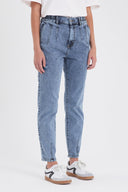 Kadın Norah Med Blue Beli Lastikli Yıpratmalı Jean Pantolon - Med Blue